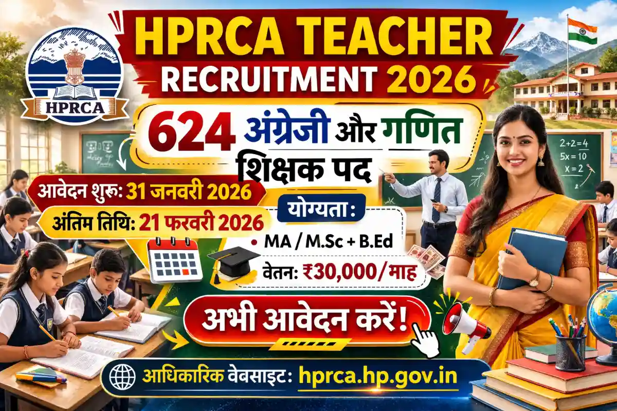 HPRCA Teacher Recruitment 2026: 624 पदों पर भर्ती, 21 फरवरी तक करें आवेदन