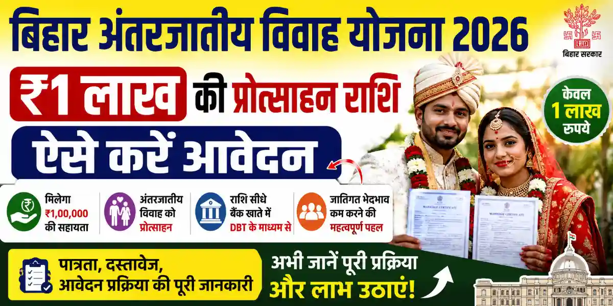 Bihar Inter Caste Marriage Scheme 2026: ₹1 लाख प्रोत्साहन राशि, पात्रता, दस्तावेज और आवेदन प्रक्रिया