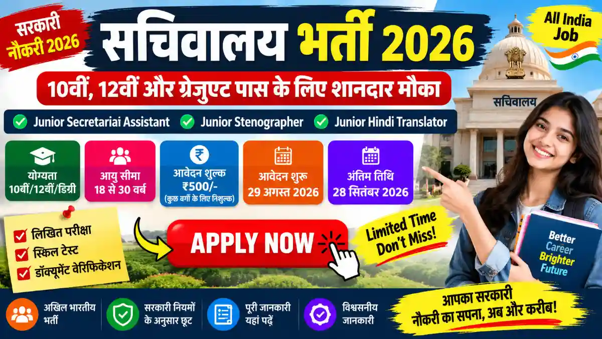 Sachivalaya vacancy 2026 : 10वीं, 12वीं पास के लिए ऑनलाइन आवेदन शुरू