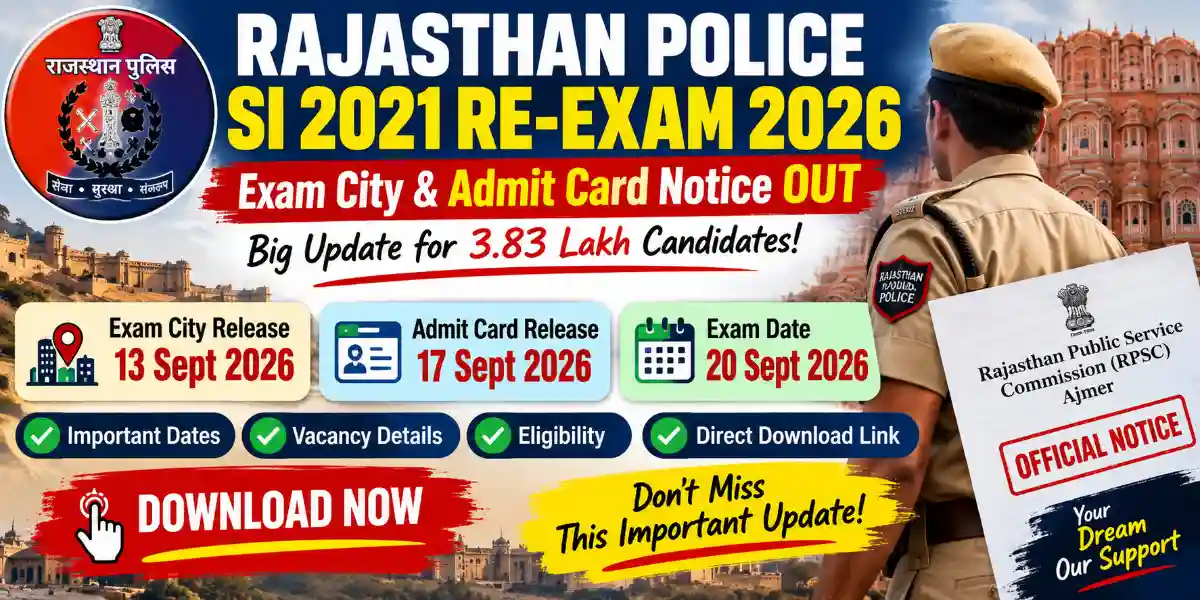 Rajasthan Police SI 2021 Re Exam 2026: एग्जाम सिटी, एडमिट कार्ड और परीक्षा तारीख
